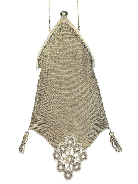 Antique Handbags - Antique 1900-1920s Sterling Silver Mesh Evening Bag